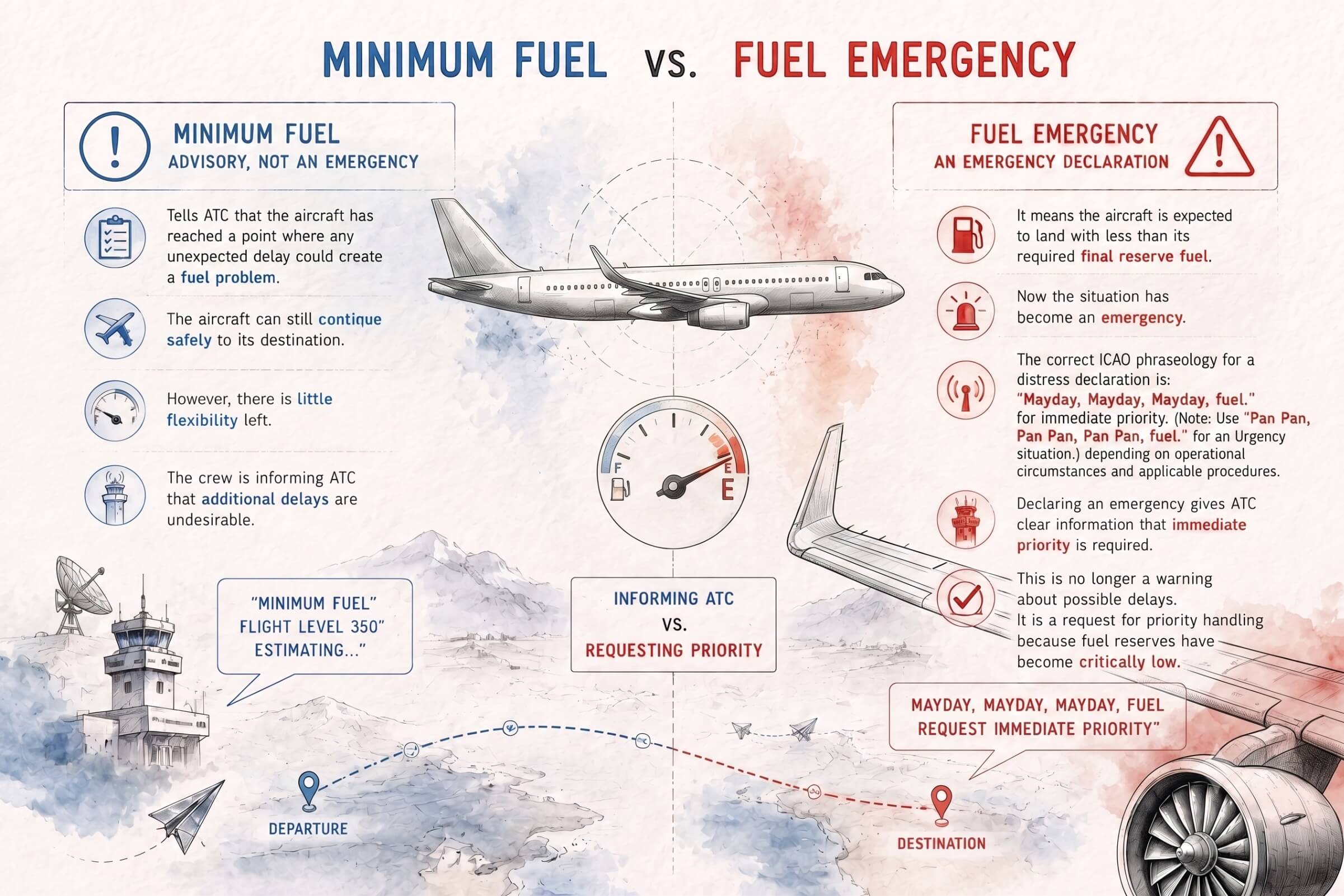 Minimum Fuel vs Fuel Emergency illustration